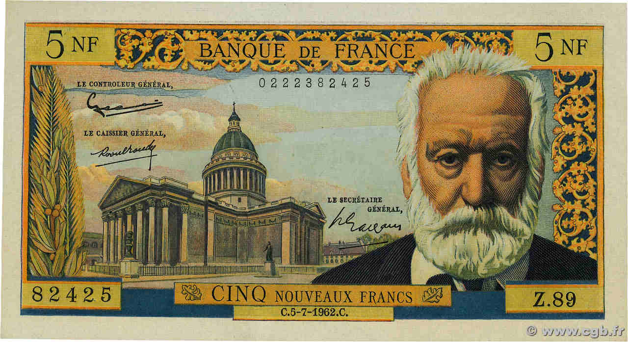 5 Nouveaux Francs VICTOR HUGO FRANCE  1962 F.56.12 TTB