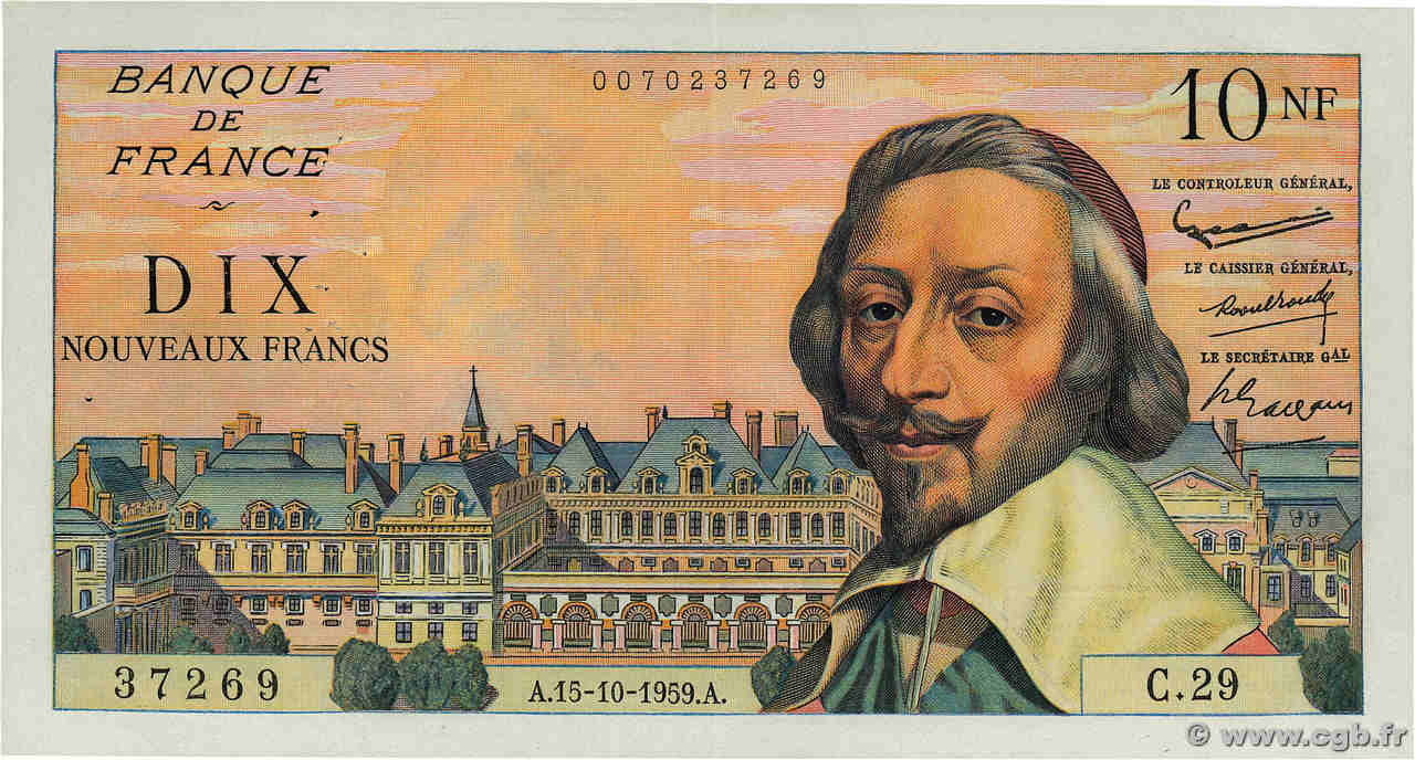 10 Nouveaux Francs RICHELIEU FRANCE  1959 F.57.03 TTB+
