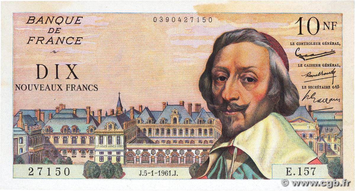 10 Nouveaux Francs RICHELIEU FRANCE  1961 F.57.13 VF