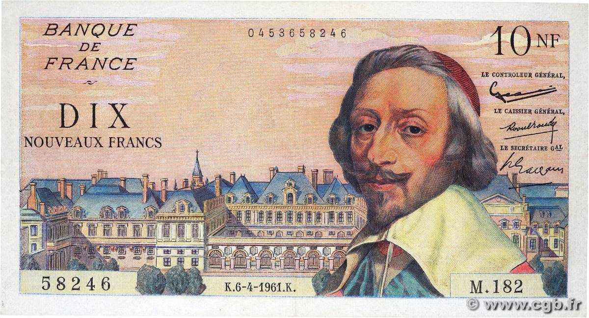 10 Nouveaux Francs RICHELIEU FRANCE  1961 F.57.14 pr.TTB