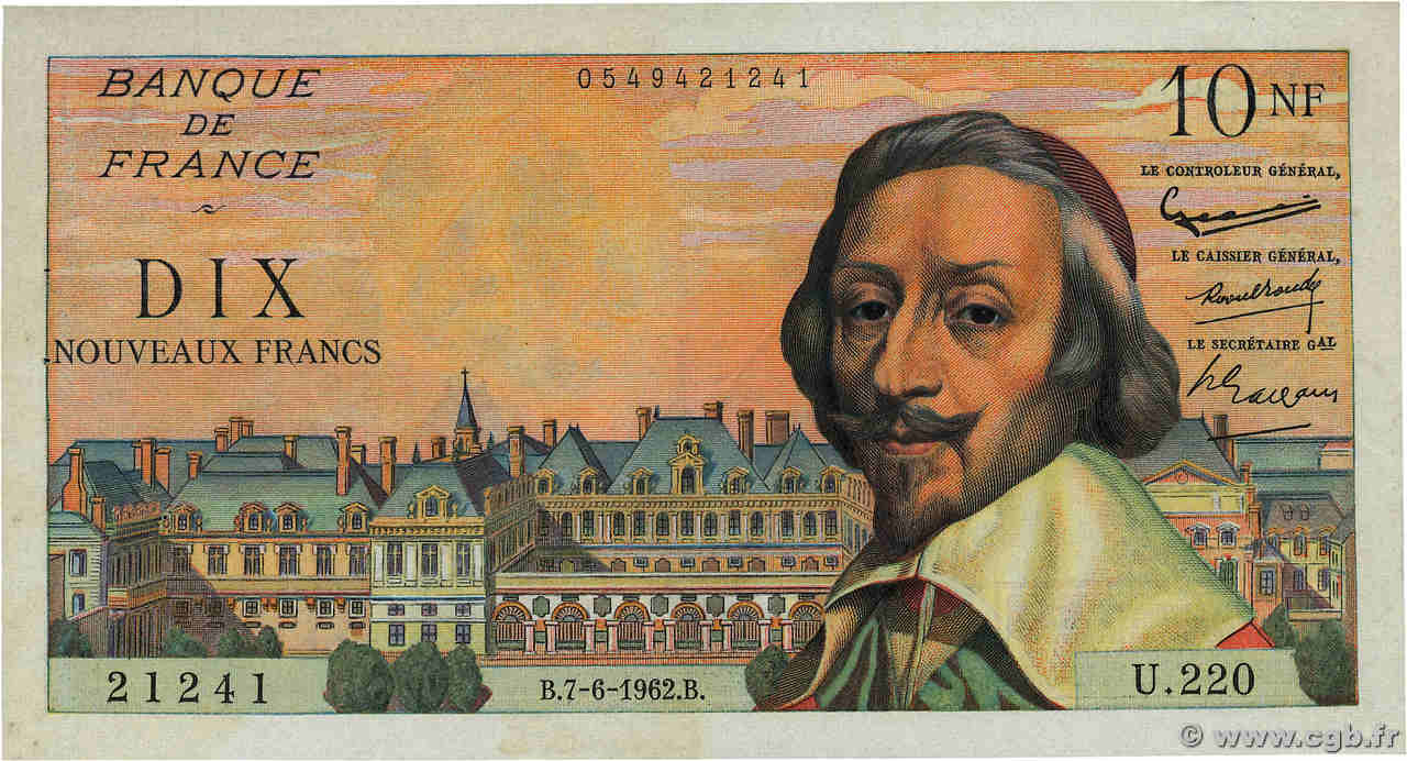 10 Nouveaux Francs RICHELIEU FRANCE  1962 F.57.19 VF