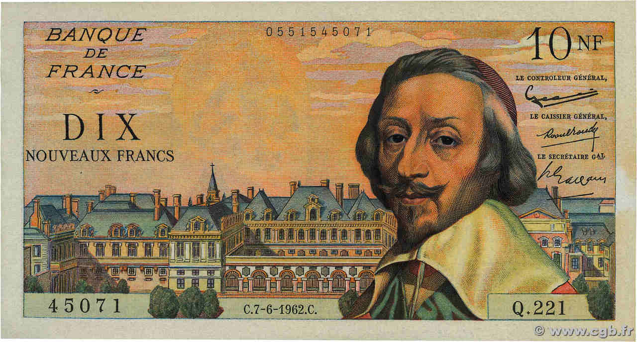 10 Nouveaux Francs RICHELIEU FRANCE  1962 F.57.19 VF