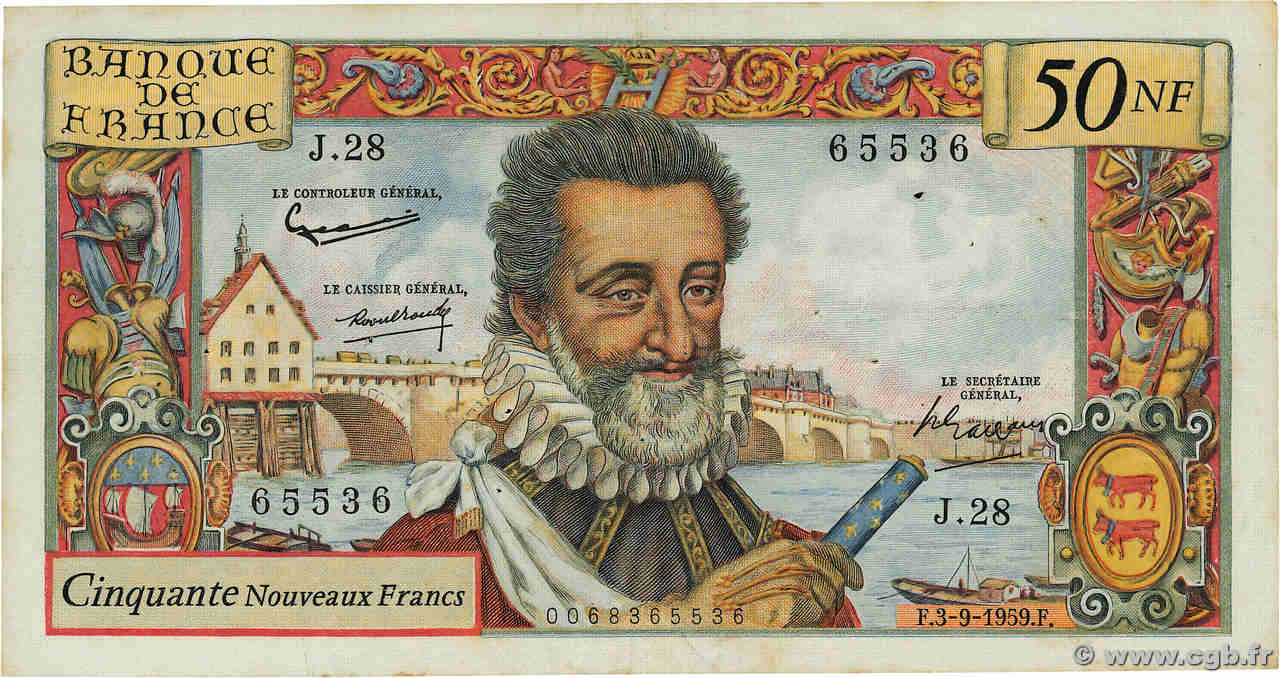 50 Nouveaux Francs HENRI IV FRANCE  1959 F.58.03 VF-