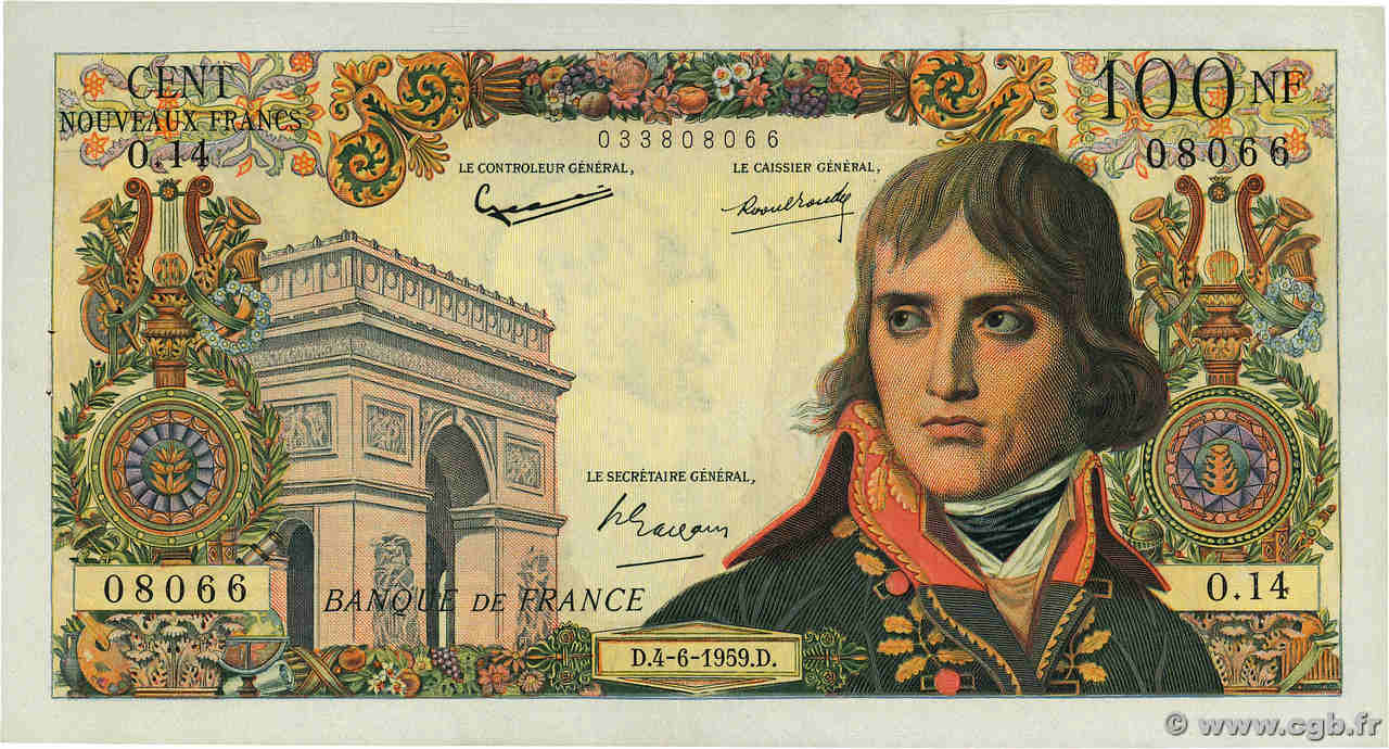 100 Nouveaux Francs BONAPARTE FRANCE  1959 F.59.02 XF