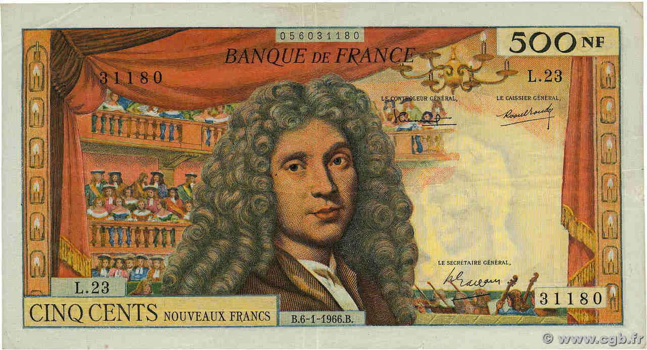 500 Nouveaux Francs MOLIÈRE FRANCIA  1966 F.60.09 q.BB