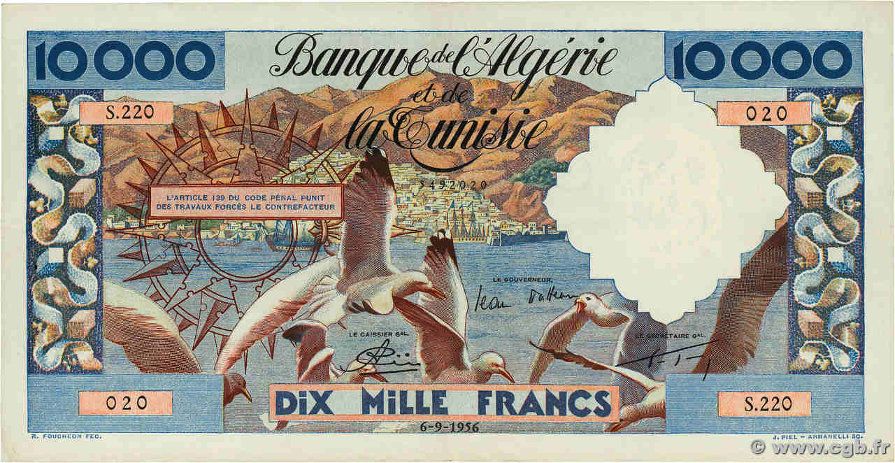 10000 Francs ALGERIEN  1956 P.110 fVZ