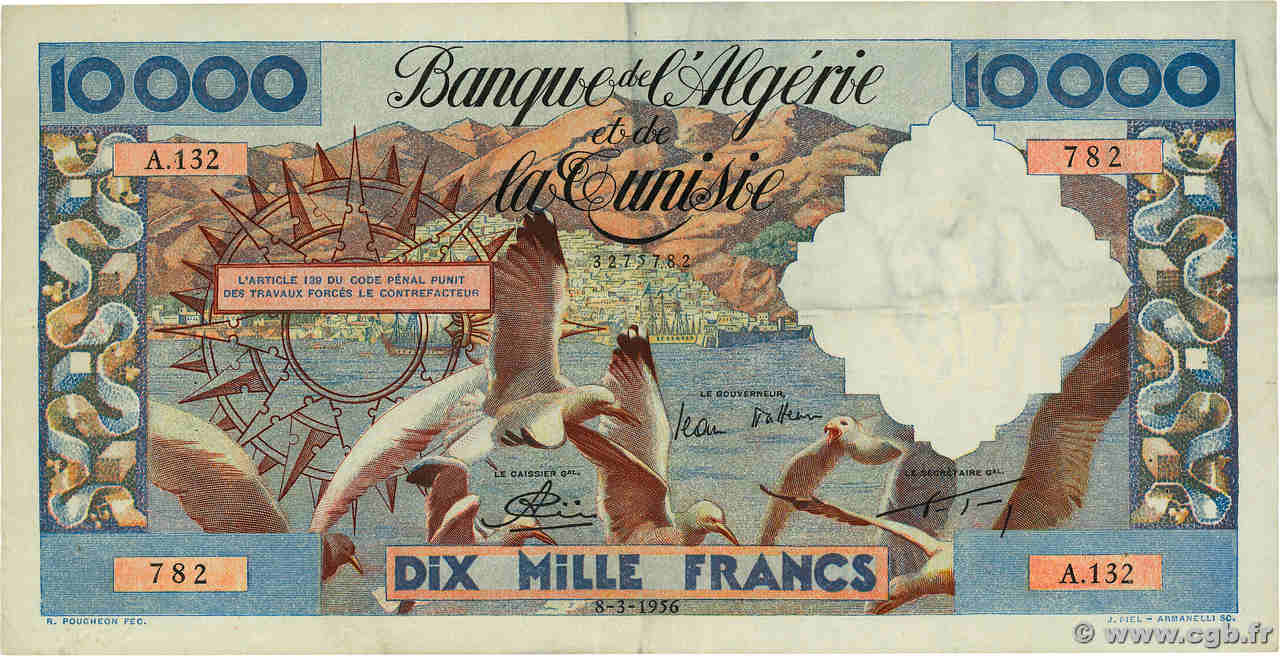 10000 Francs ALGERIEN  1956 P.110 SS