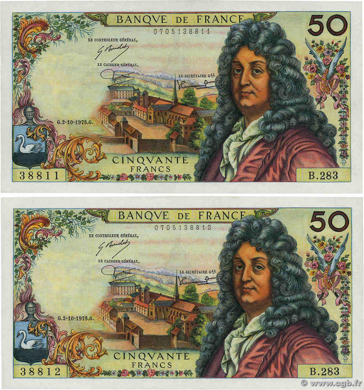 50 Francs RACINE Consécutifs FRANCE  1975 F.64.31 XF