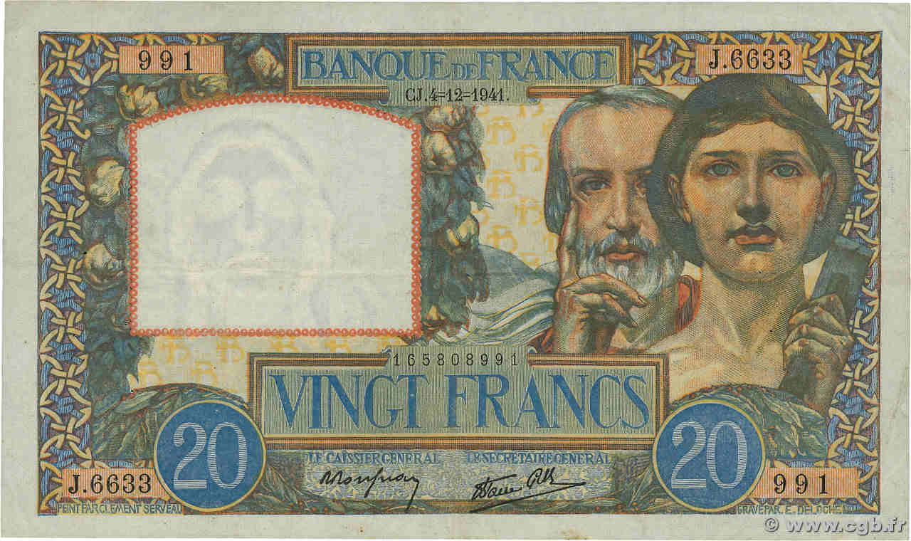 20 Francs TRAVAIL ET SCIENCE FRANCE  1941 F.12.20 TTB