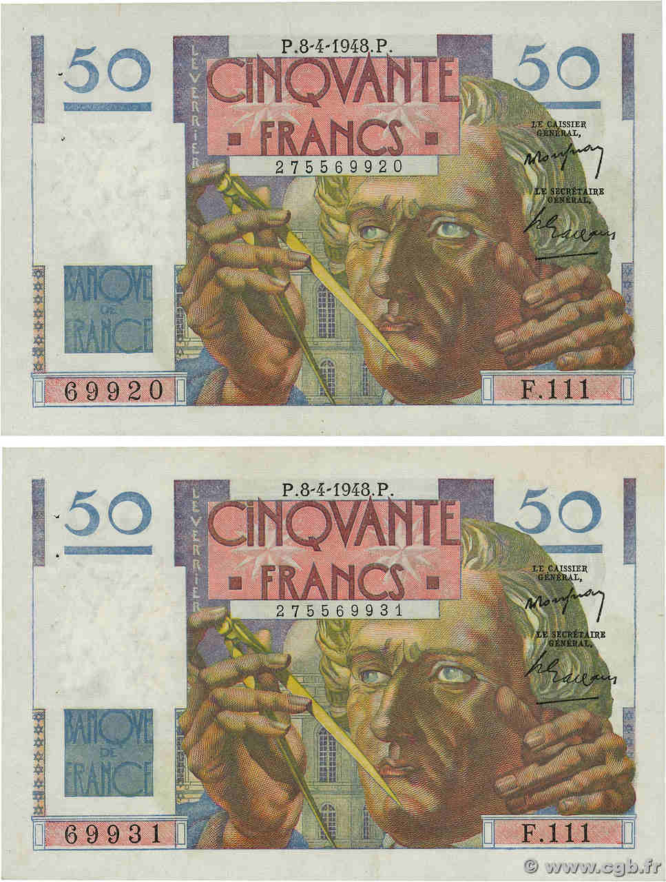 50 Francs LE VERRIER Lot FRANCE  1948 F.20.10 SUP