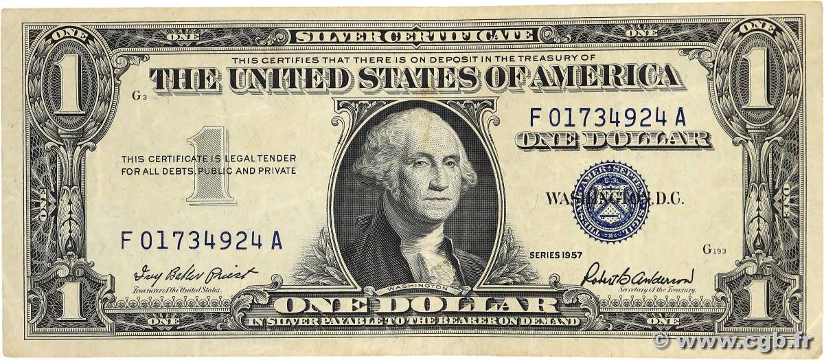 1 Dollar ÉTATS-UNIS D AMÉRIQUE  1957 P.419 TB+