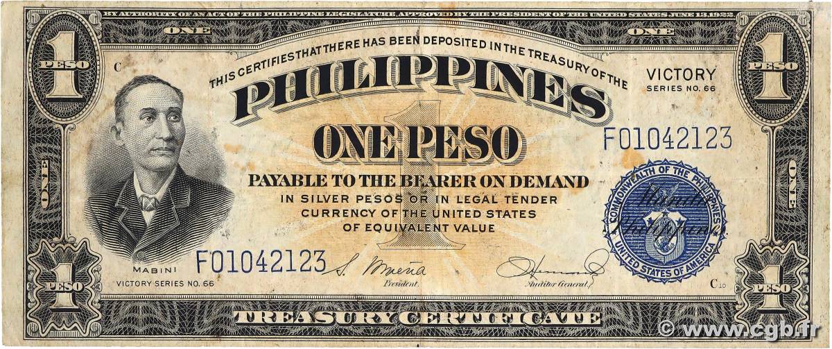 1 Peso PHILIPPINES  1949 P.117c F