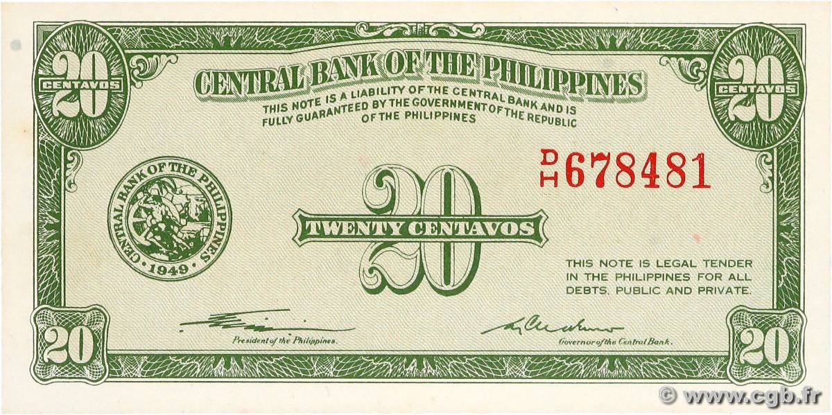 20 Centavos PHILIPPINES  1949 P.129a AU