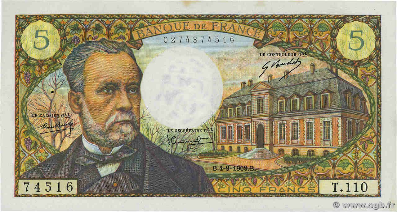 5 Francs PASTEUR FRANCE  1969 F.61.11 SUP