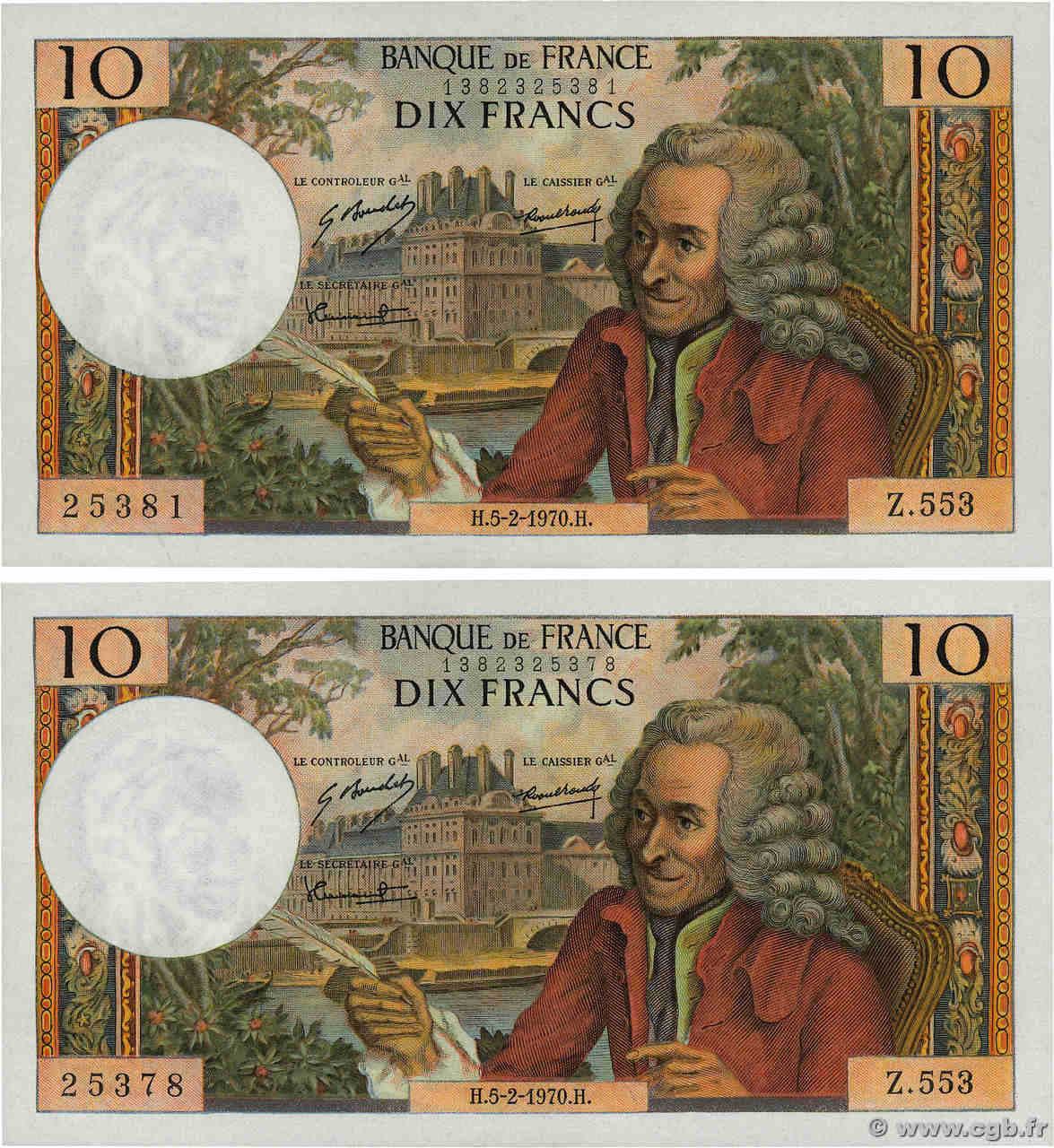 10 Francs VOLTAIRE Lot FRANCE  1970 F.62.42 SPL