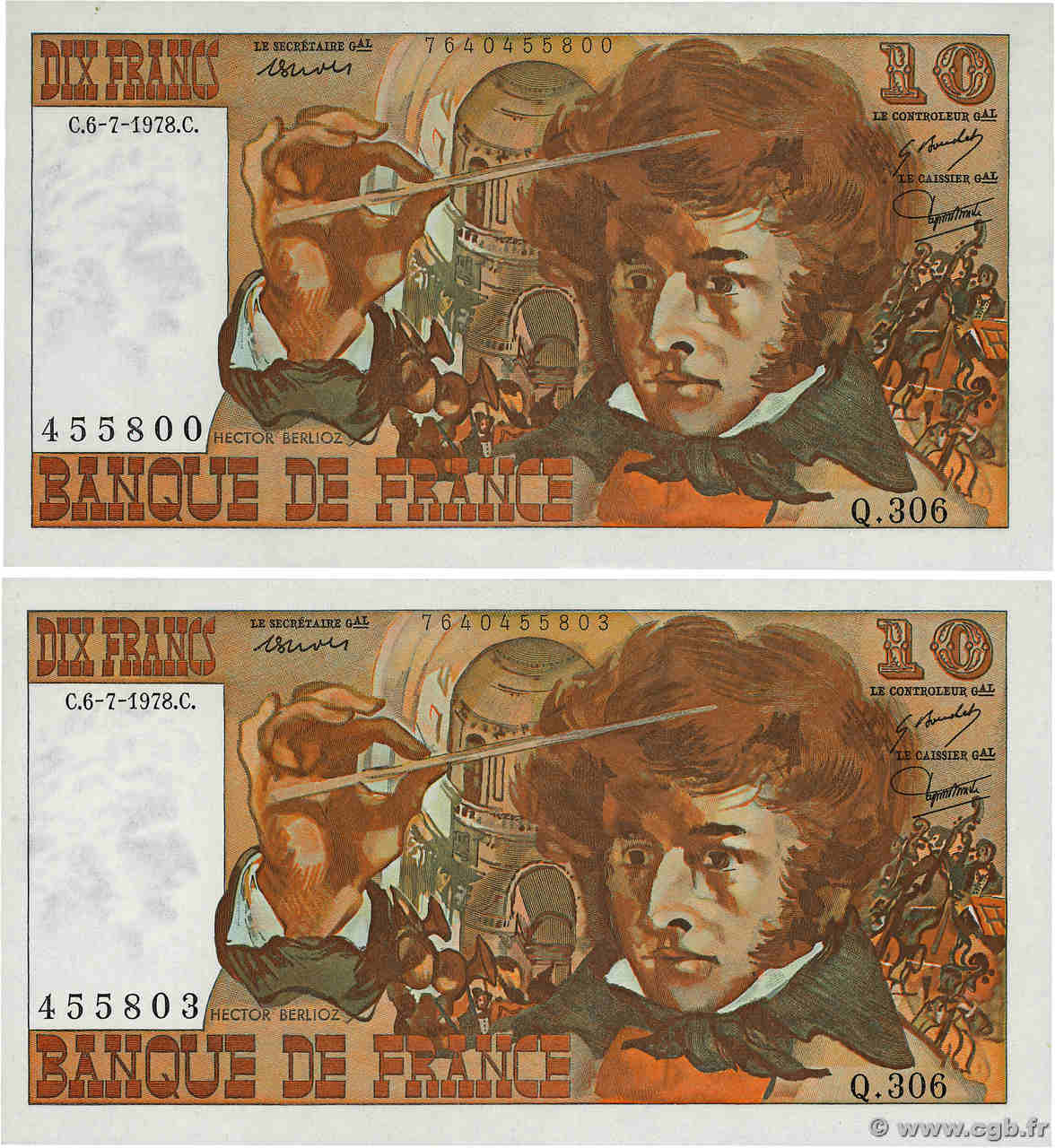 10 Francs BERLIOZ Lot FRANCE  1978 F.63.25 XF