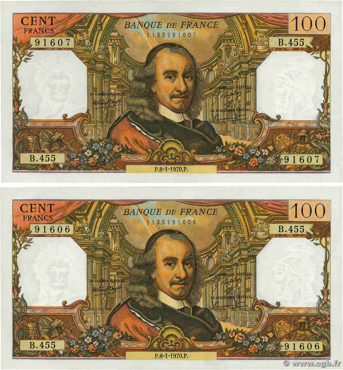 100 Francs CORNEILLE Consécutifs FRANCE  1970 F.65.29 AU