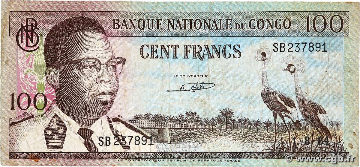 100 Francs DEMOKRATISCHE REPUBLIK KONGO  1964 P.006a fS