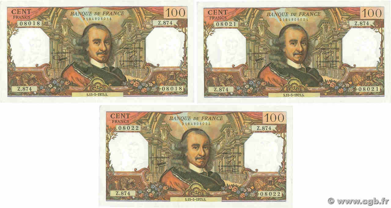 100 Francs CORNEILLE Lot FRANCE  1975 F.65.49 SPL+