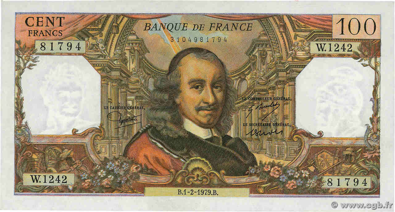 100 Francs CORNEILLE FRANCE  1979 F.65.65 XF+