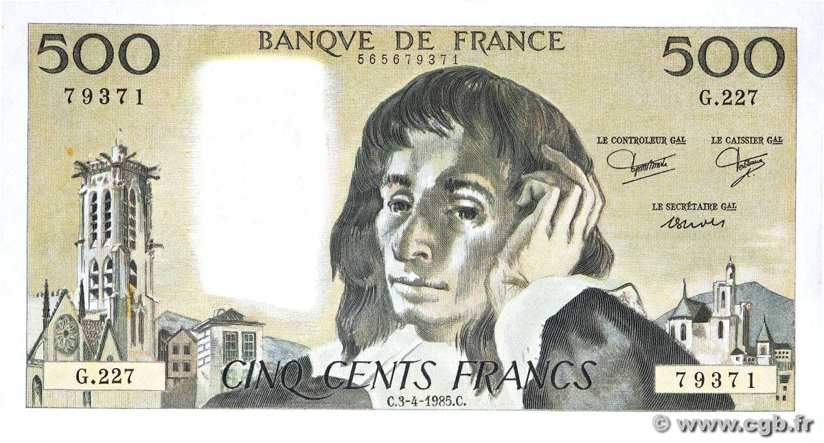 500 Francs PASCAL FRANCE  1985 F.71.33 TTB+