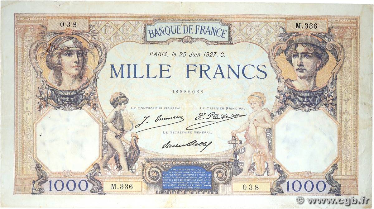 1000 Francs CÉRÈS ET MERCURE FRANCE  1927 F.37.01 F-