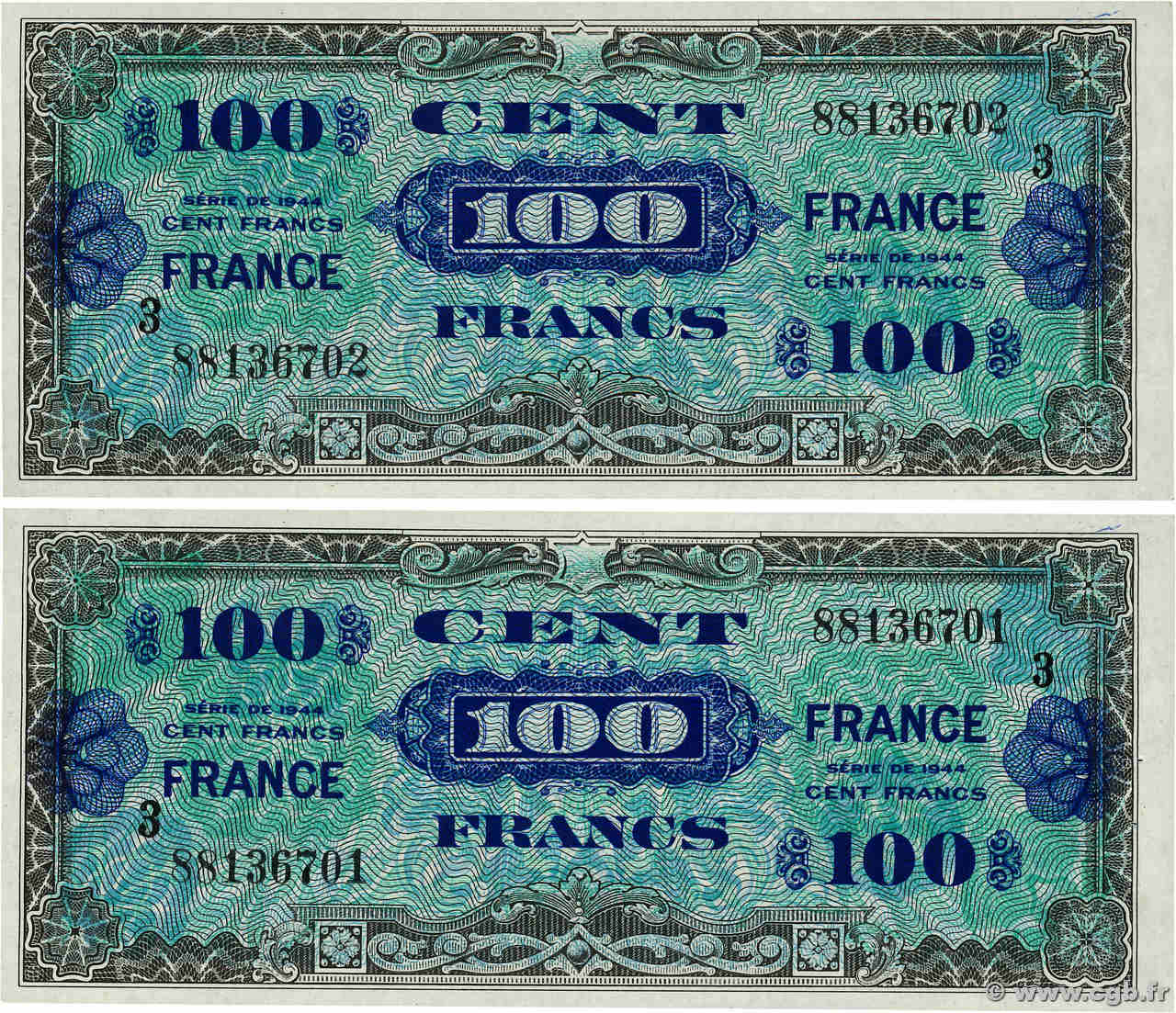 100 Francs FRANCE Consécutifs FRANCE  1945 VF.25.03 SUP