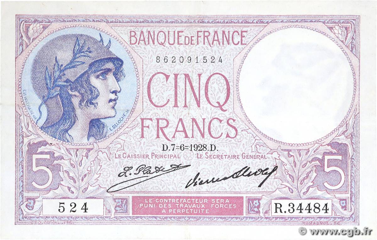 5 Francs FEMME CASQUÉE FRANKREICH  1928 F.03.12 SS