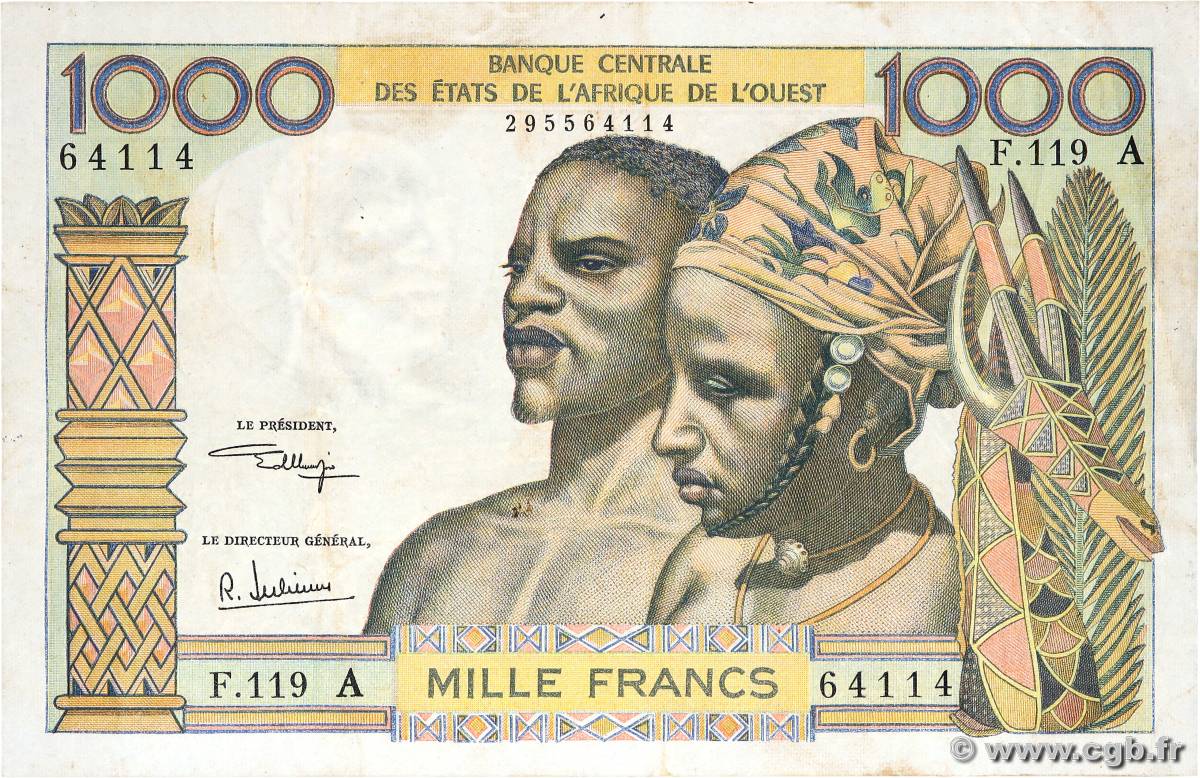 1000 Francs ÉTATS DE L AFRIQUE DE L OUEST  1973 P.103Aj TB
