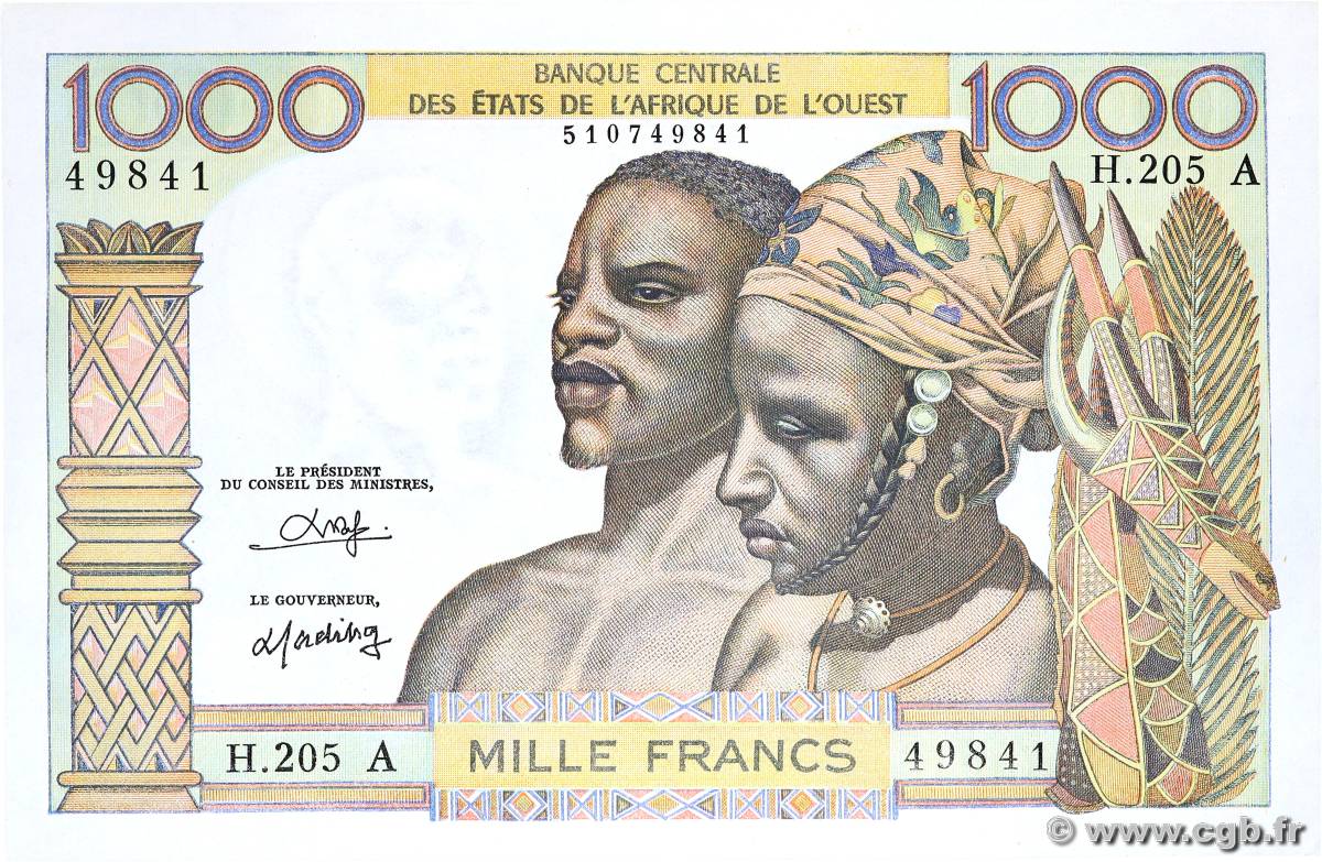 1000 Francs ÉTATS DE L AFRIQUE DE L OUEST  1980 P.103An pr.NEUF