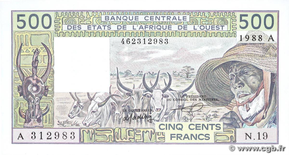 500 Francs ÉTATS DE L AFRIQUE DE L OUEST  1988 P.106Aa pr.NEUF