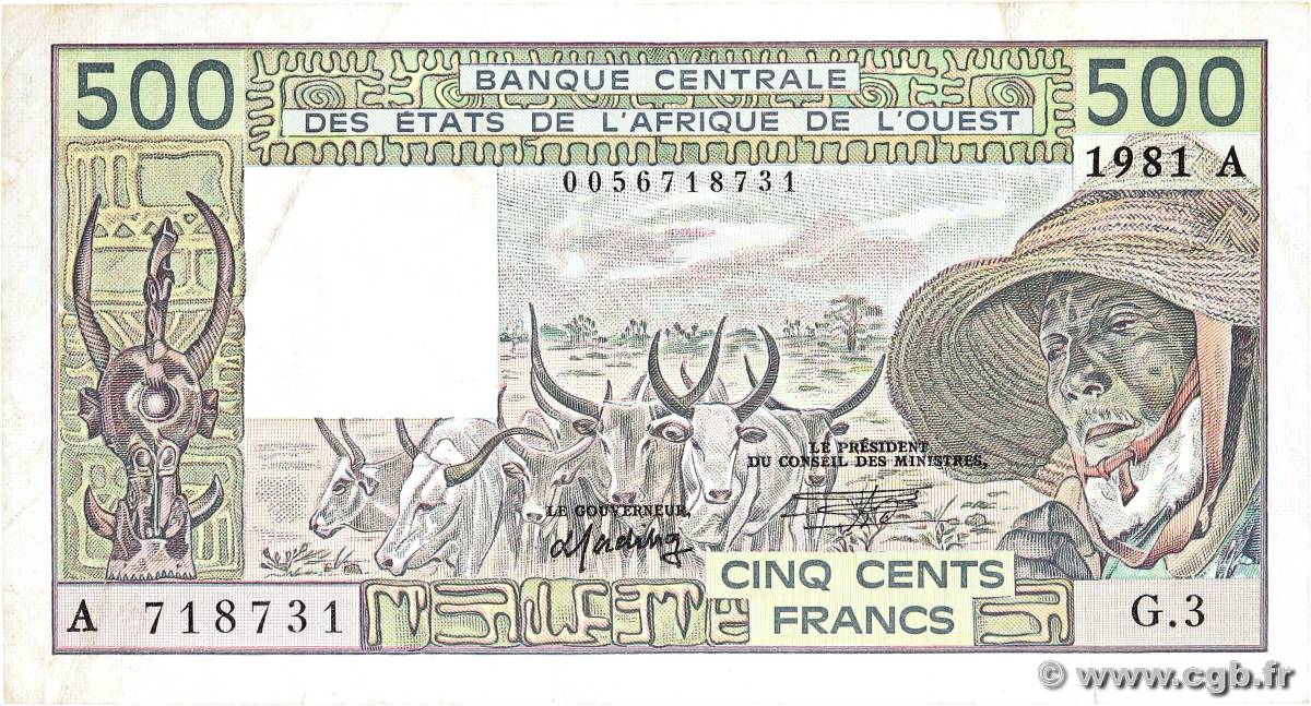 500 Francs ÉTATS DE L AFRIQUE DE L OUEST  1981 P.106Ab TTB
