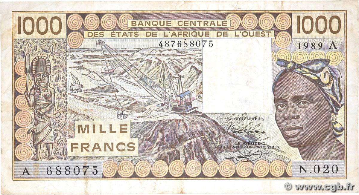 1000 Francs WEST AFRICAN STATES  1989 P.107Ai F