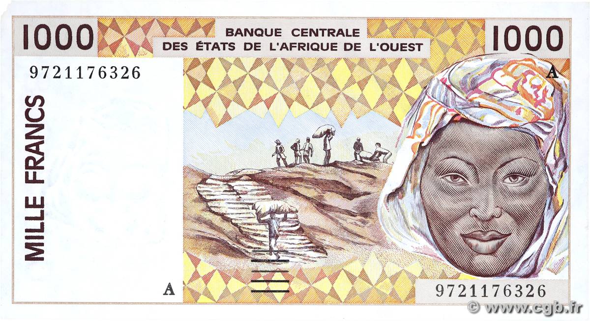 1000 Francs ÉTATS DE L AFRIQUE DE L OUEST  1997 P.111Ag pr.SUP