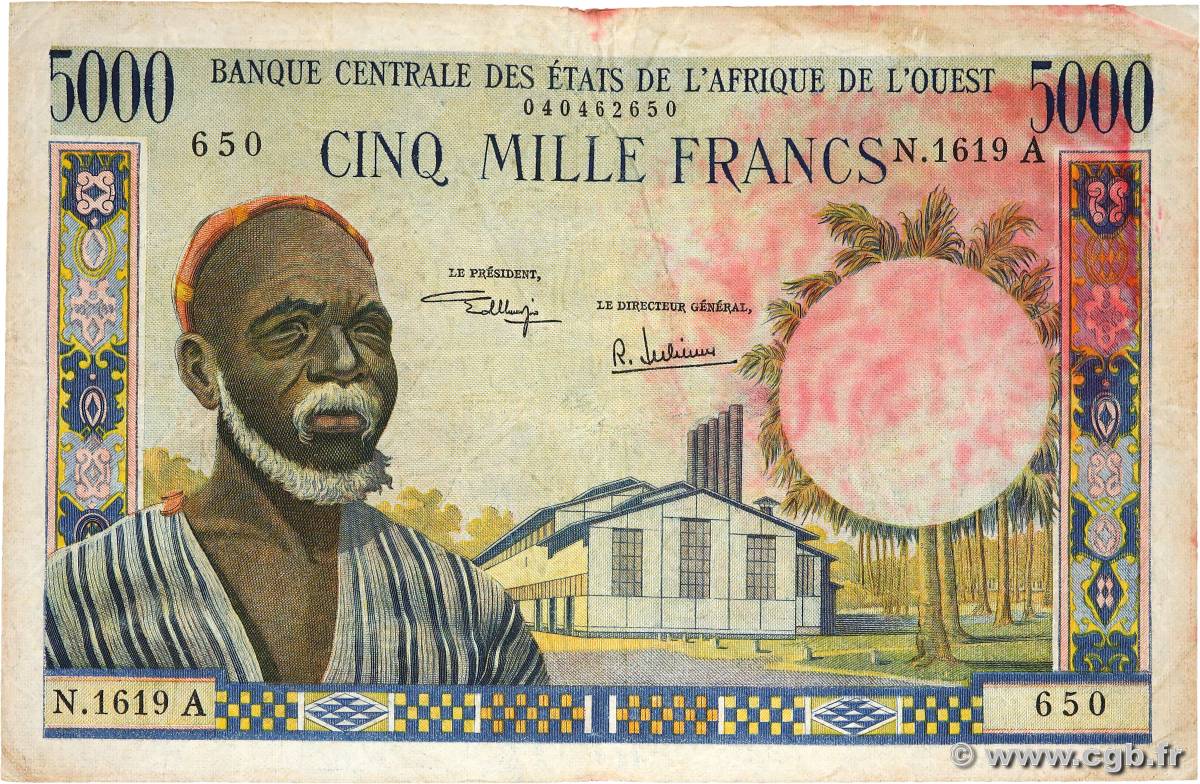 5000 Francs ÉTATS DE L AFRIQUE DE L OUEST  1973 P.104Ah TB