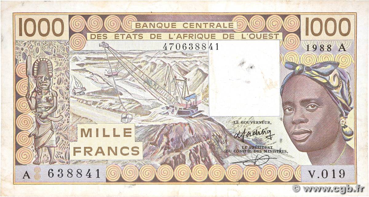 1000 Francs ÉTATS DE L AFRIQUE DE L OUEST  1988 P.107Aa TB