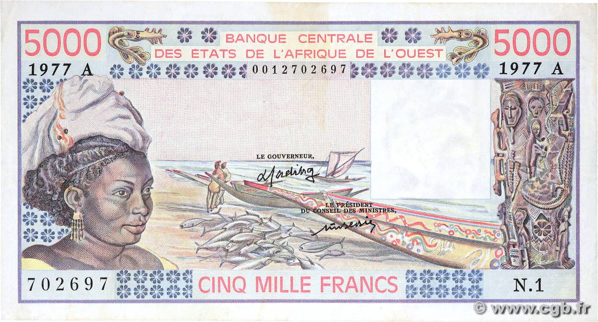 5000 Francs ÉTATS DE L AFRIQUE DE L OUEST  1977 P.108Aa TB