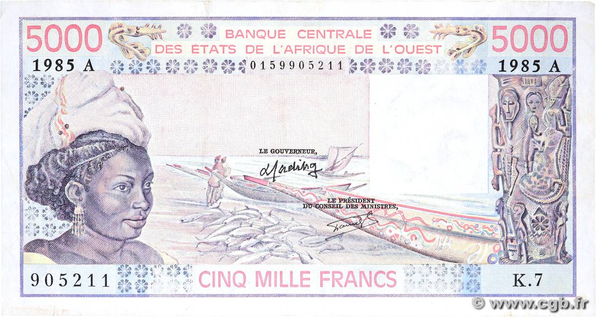 5000 Francs ÉTATS DE L AFRIQUE DE L OUEST  1985 P.108An TB