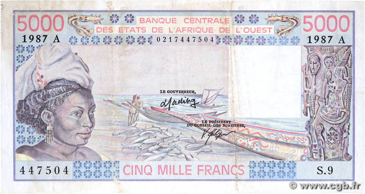 5000 Francs ÉTATS DE L AFRIQUE DE L OUEST  1987 P.108Ap TB