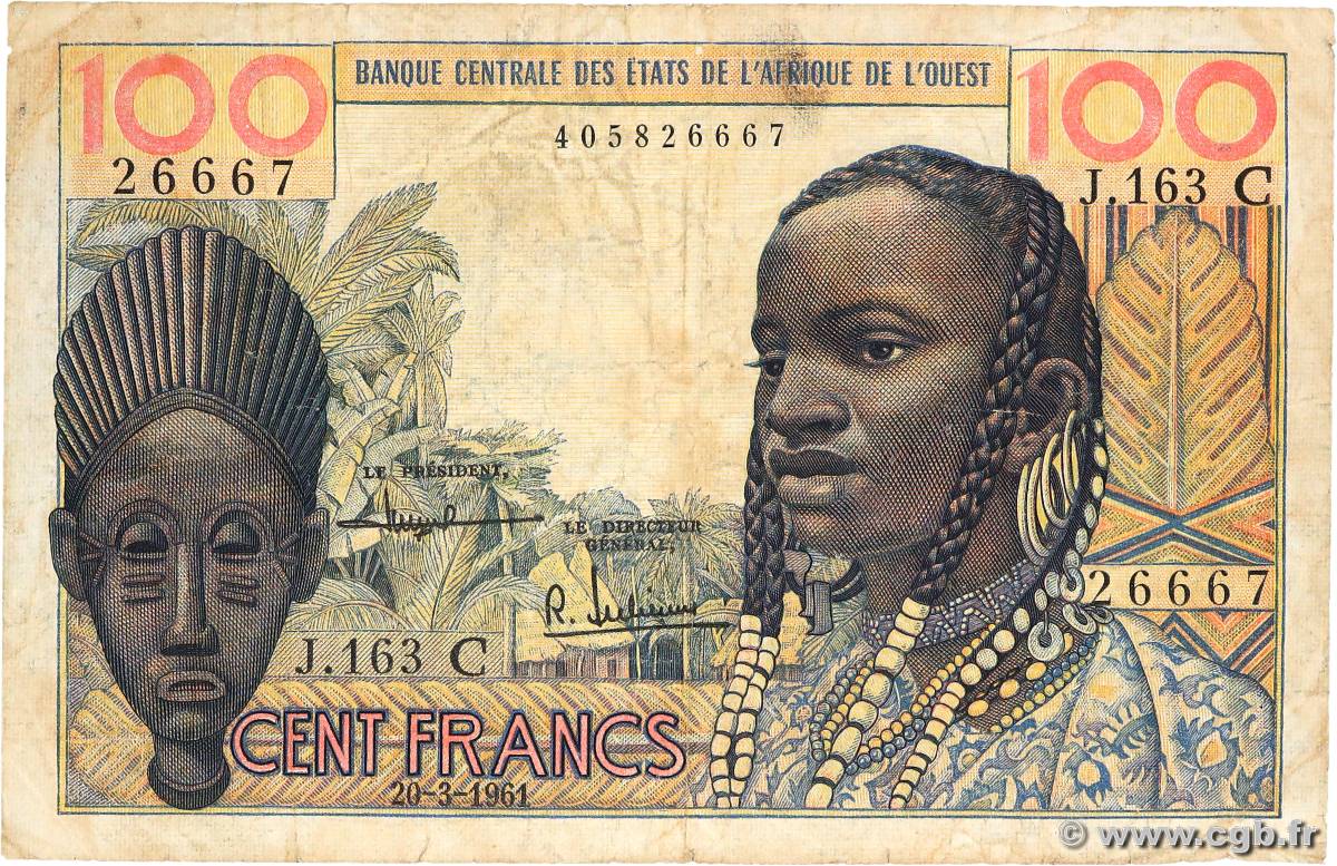 100 Francs WEST AFRIKANISCHE STAATEN  1961 P.301Cc SGE