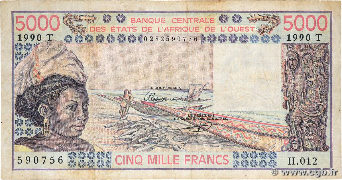 5000 Francs ESTADOS DEL OESTE AFRICANO  1990 P.808Tj RC