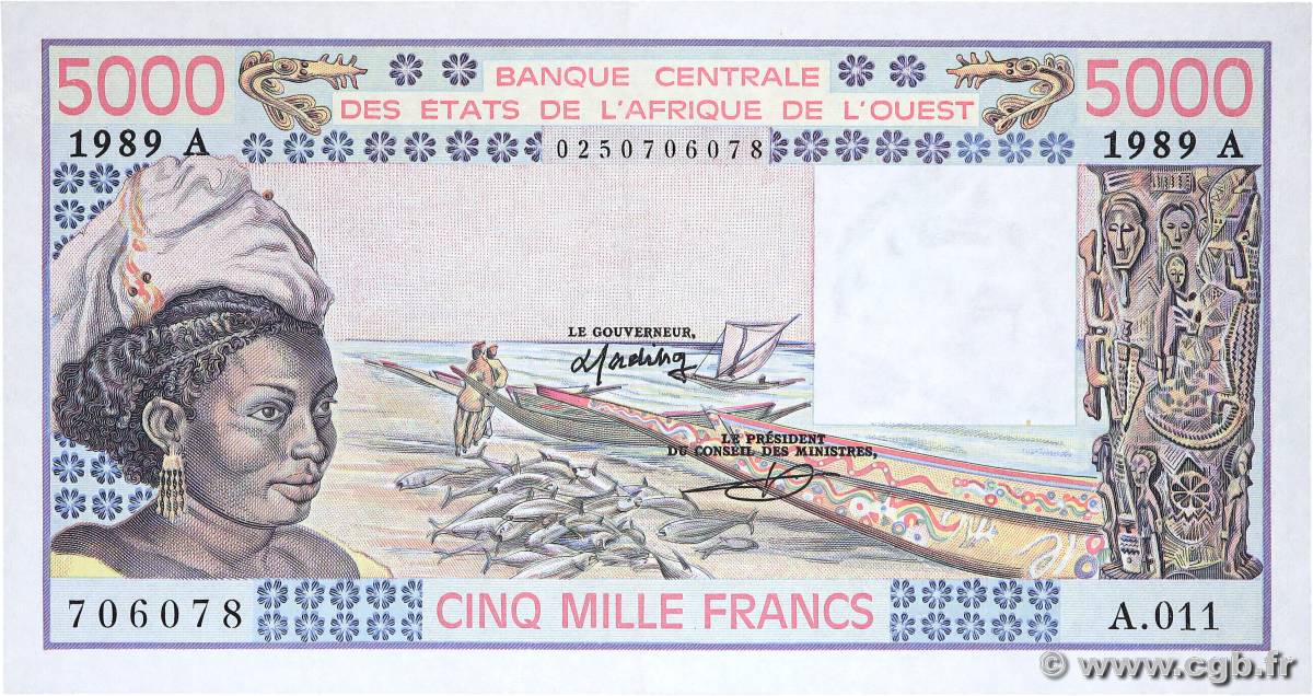 5000 Francs WEST AFRIKANISCHE STAATEN  1989 P.108Ag fST