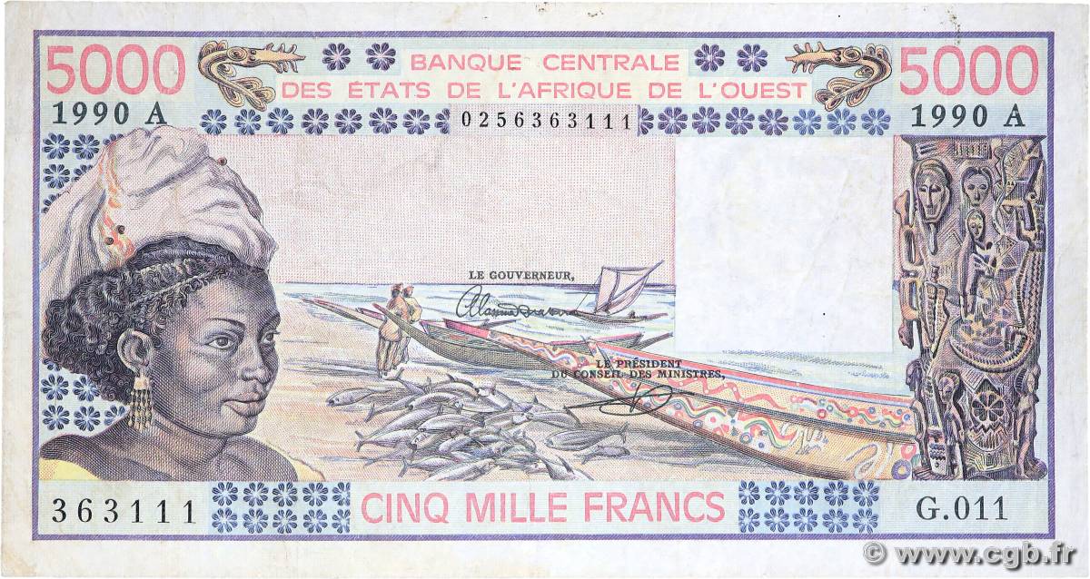 5000 Francs WEST AFRIKANISCHE STAATEN  1990 P.108Aq SGE