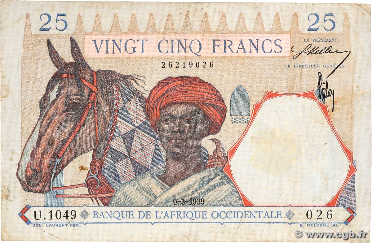 25 Francs FRENCH WEST AFRICA  1939 P.22 F