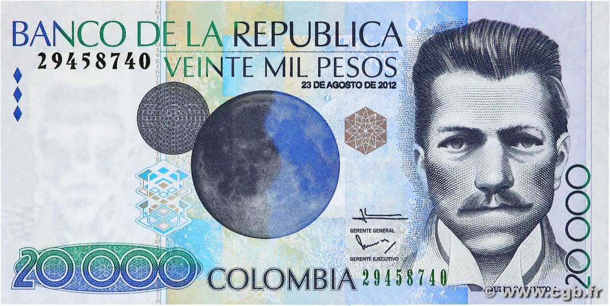 20000 Pesos KOLUMBIEN  2012 P.454x ST