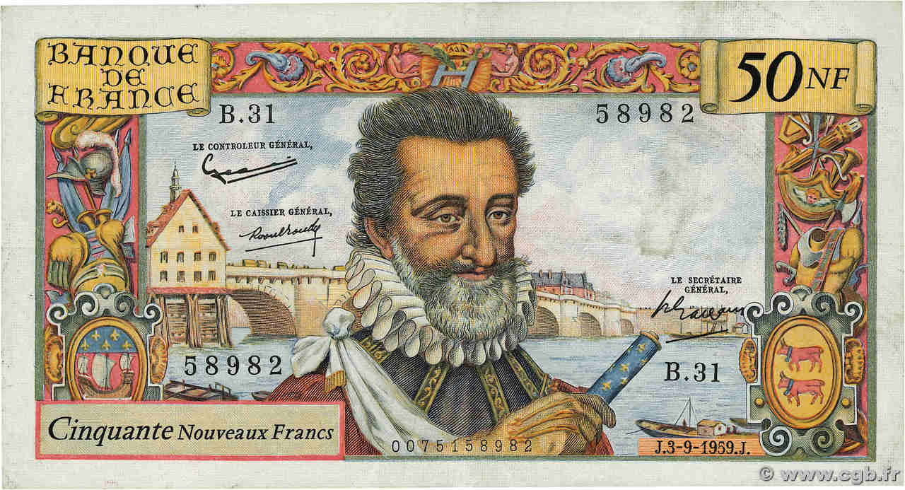 50 Nouveaux Francs HENRI IV FRANCE  1959 F.58.03 TTB