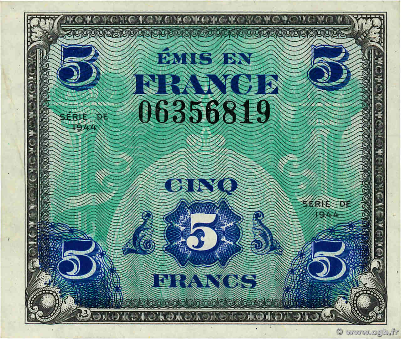 5 Francs DRAPEAU FRANCE  1944 VF.17.01 XF