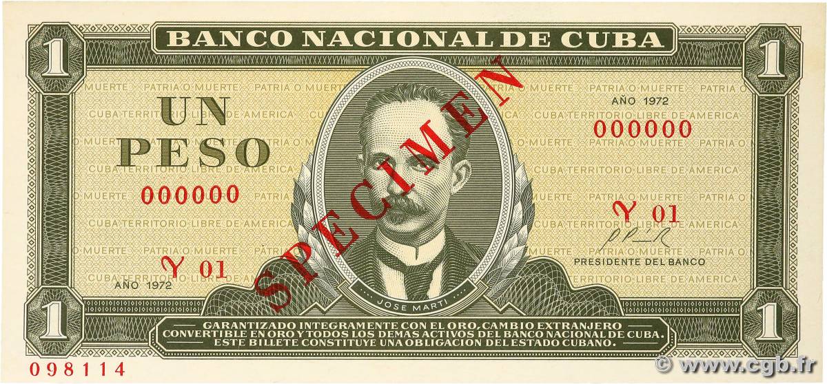 1 Peso Spécimen CUBA  1972 P.102as UNC-