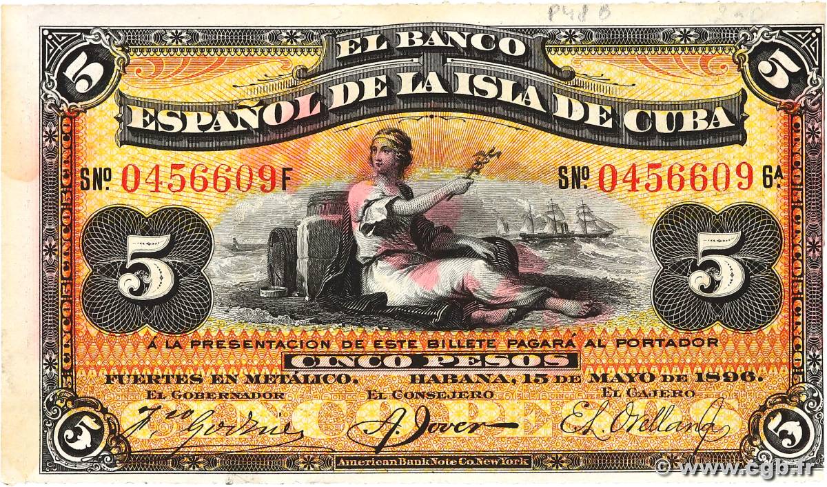 5 Pesos CUBA  1896 P.048b SUP+