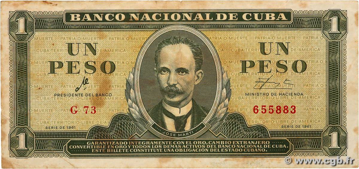 1 Peso CUBA  1961 P.094a F+